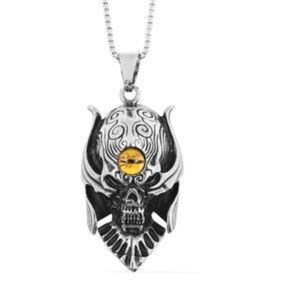 Chroma Skull Pendant Necklace  in Black Oxidized Stainless Steel 24 Inch